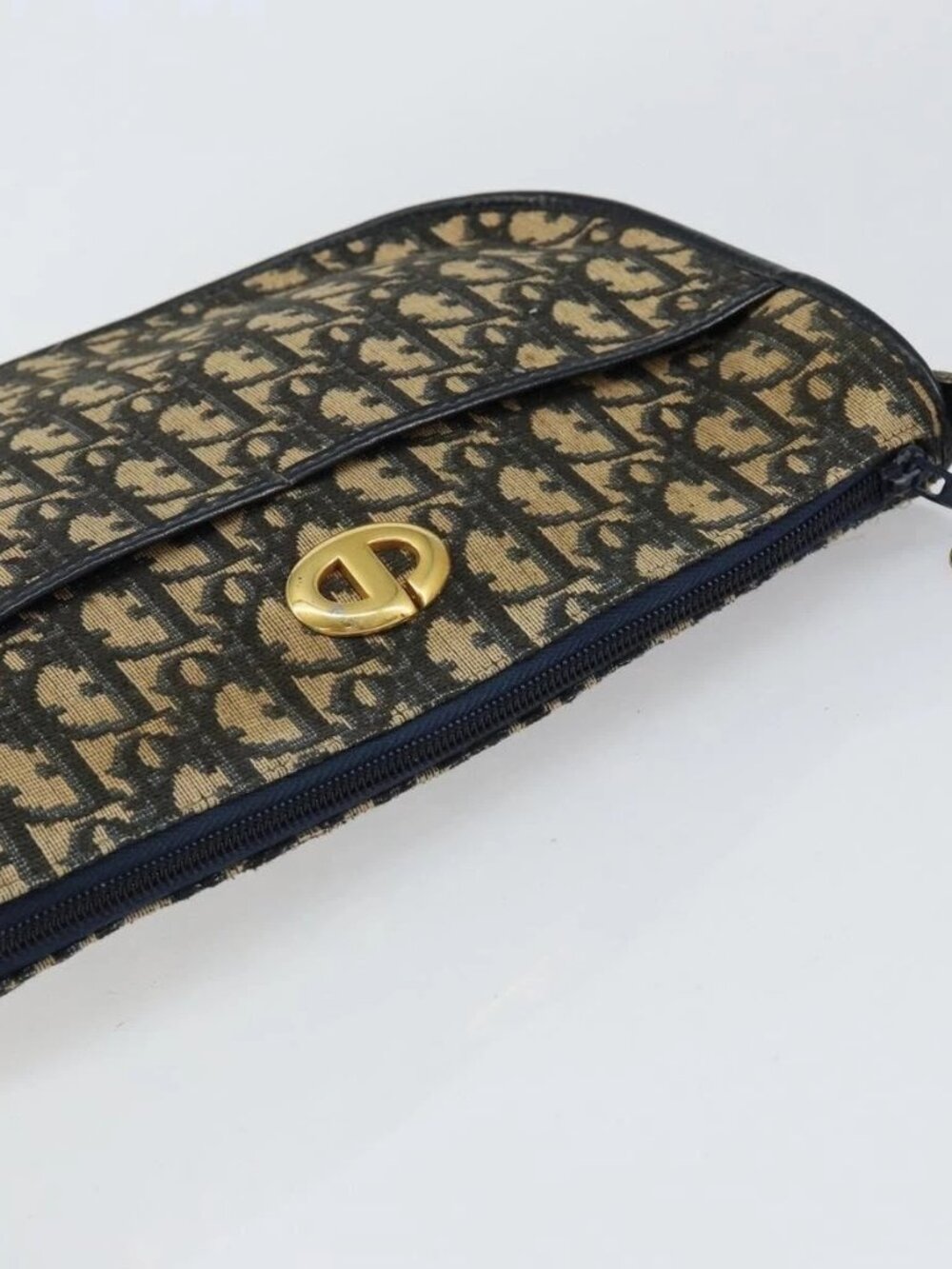 Christian Dior Trotter Canvas Shoulder Bag Navy Gold Auth 156002 - Picture 7 of 16